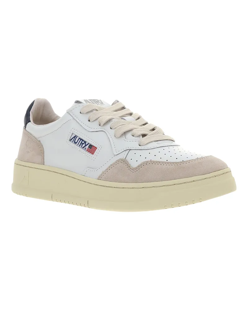AUTRY Men's Medalist Low Leather Sneakers Wht-Blue Wht/blue White
