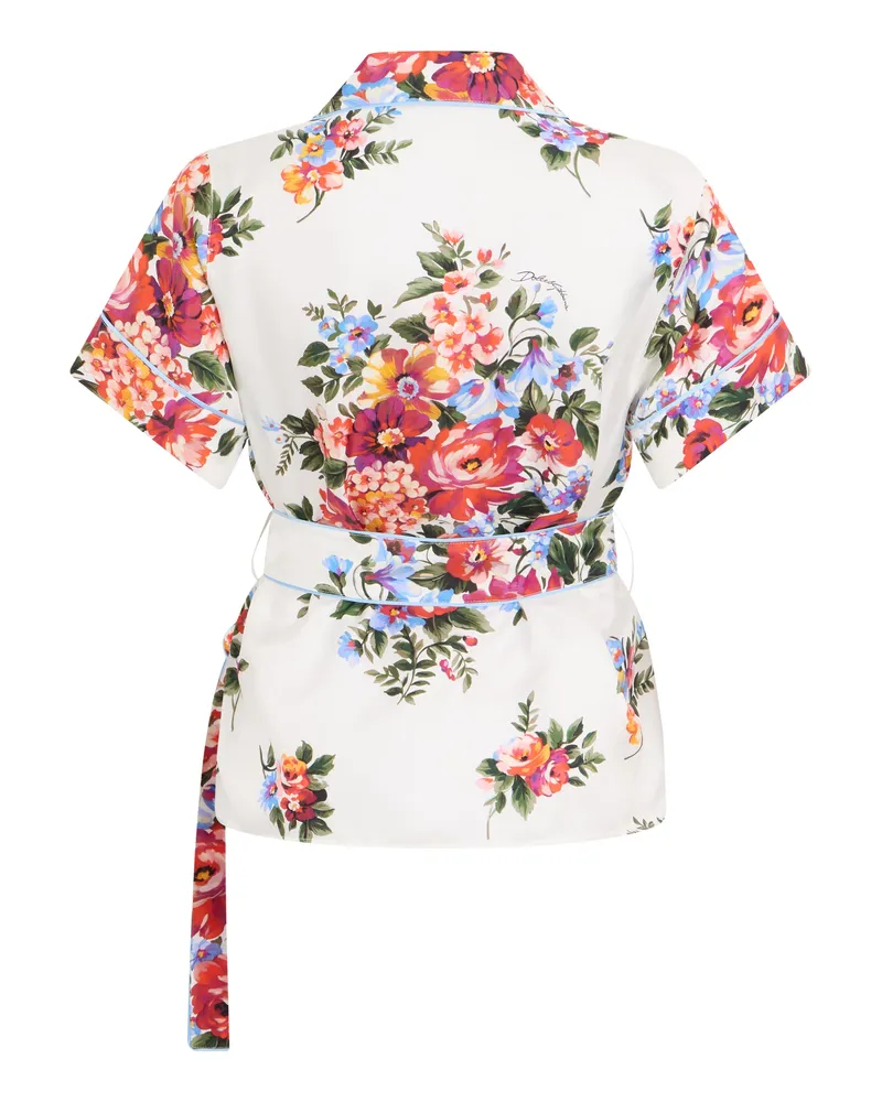 Dolce & Gabbana Women's Shirt Short-Sleeved Floral Silk White White