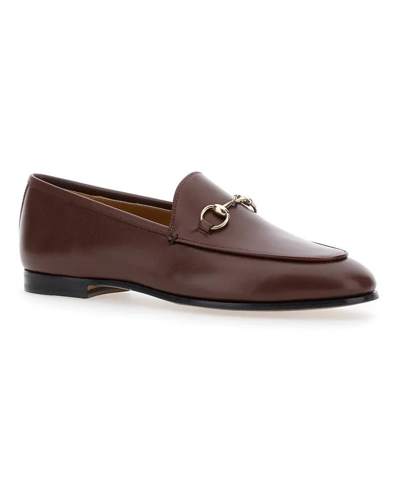 Gucci Women's Loafers Jordan Brown Leather Calfskin Brown