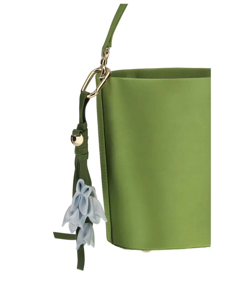 Self-Portrait Satin Bicolor Bucket Bag — Green Green