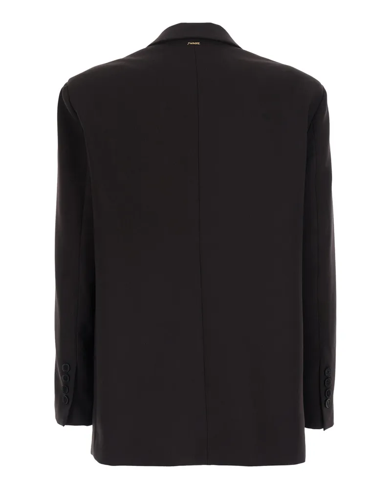 Twin-Set Double-Breasted Notched Lapel Blazer — Black Black
