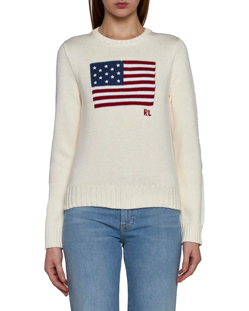 Ralph Lauren Women's Cotton Sweater With Flag — Ivory Ivory