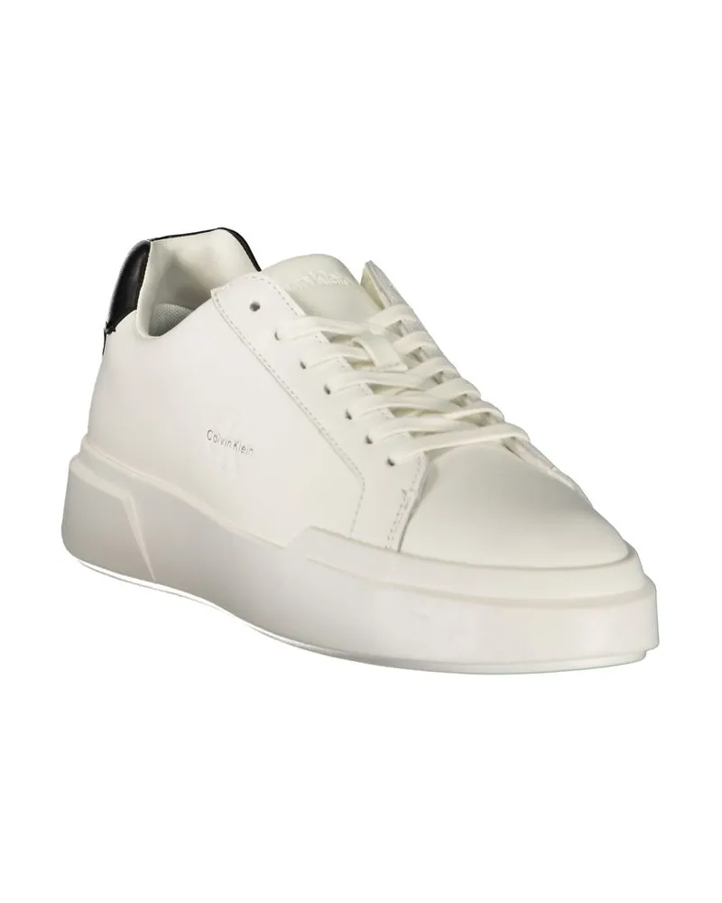 Calvin Klein Leather with Contrasting Black Heel Sneaker — White White