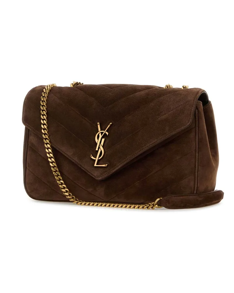 Saint Laurent Women's Brown Suede Medium Loulou Shoulder Bag Barkbrown Borse A Tracolla Brown