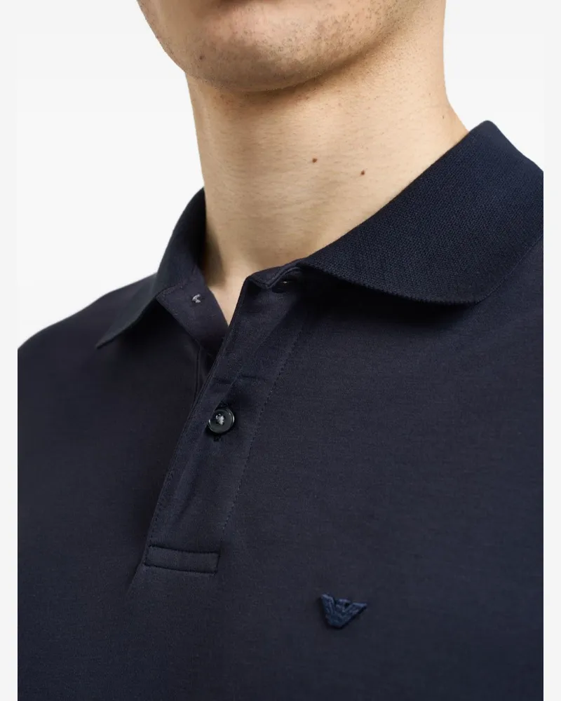 Emporio Armani Logo-Embroidered Polo Shirt — Navy Navy