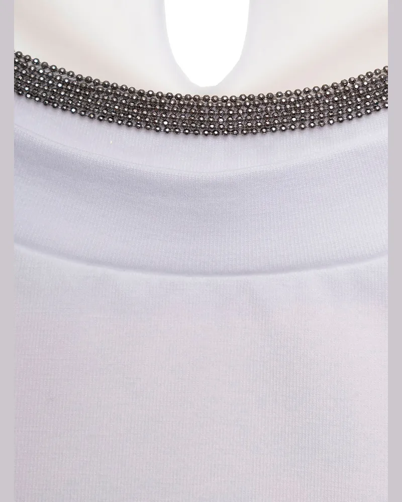 Brunello Cucinelli Women's T-Shirt With Monile Neck, White Cotton T-Shirts & Jerseys White