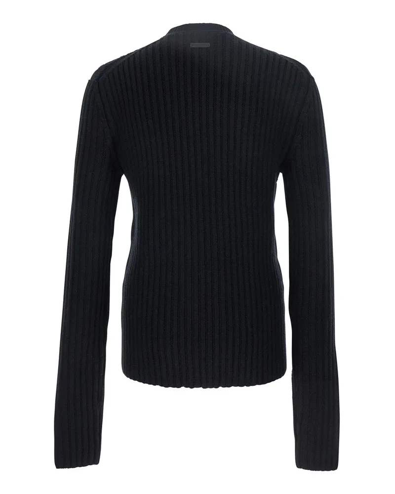 Dolce & Gabbana Men's Black Ribbed Knit Crewneck Sweater With Logo Patch Virgin Wool Tops Top Black