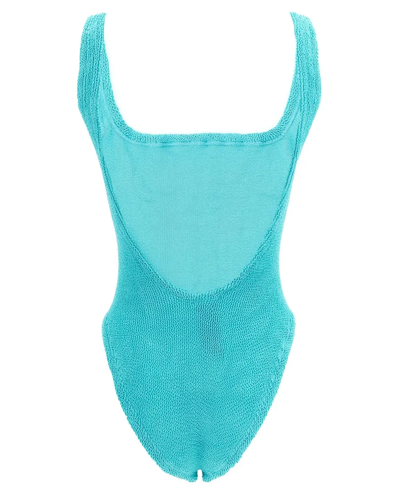 Hunza G Crinkle Fabric Square-Neck Swimsuit — Aqua Aqua