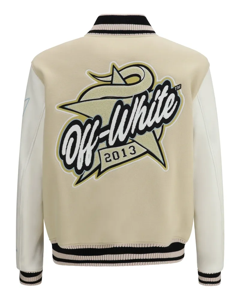 OFF-WHITE Men's Varsity Star Logo Jacket Cream Cream