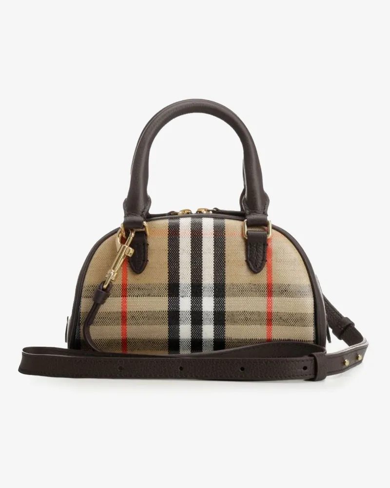Burberry Women's Crossbody Bag Highlands Mini Bowling Canvas Beige Cotton Shoulder Beige