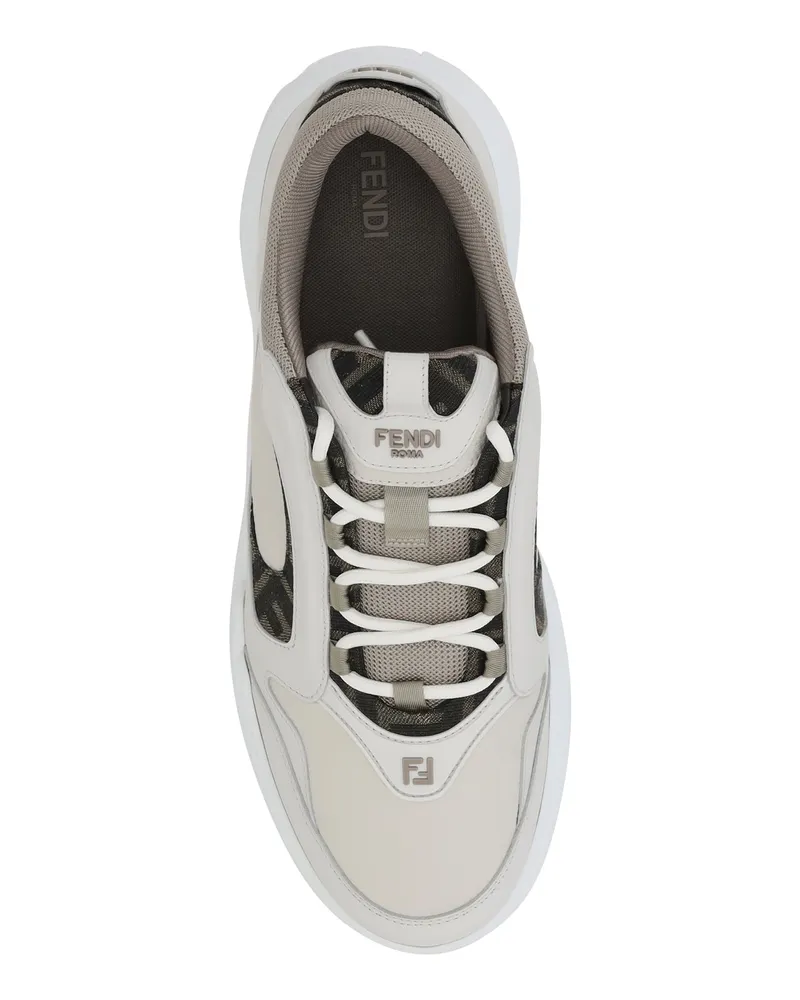 Fendi Men's Jacquard Logo Panel Sneakers White-Ivory-Beige Trainers White/ivory/beige White