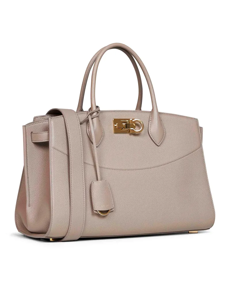 Ferragamo Women's Calf Leather Handbag Studio Mud Handbags Hand Bags Beige