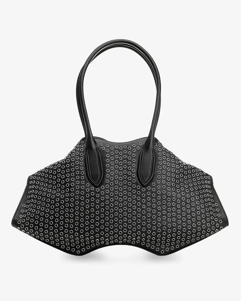 Alexander McQueen Women's Manta Leather Shoulder Bag With Metal Details Black Black