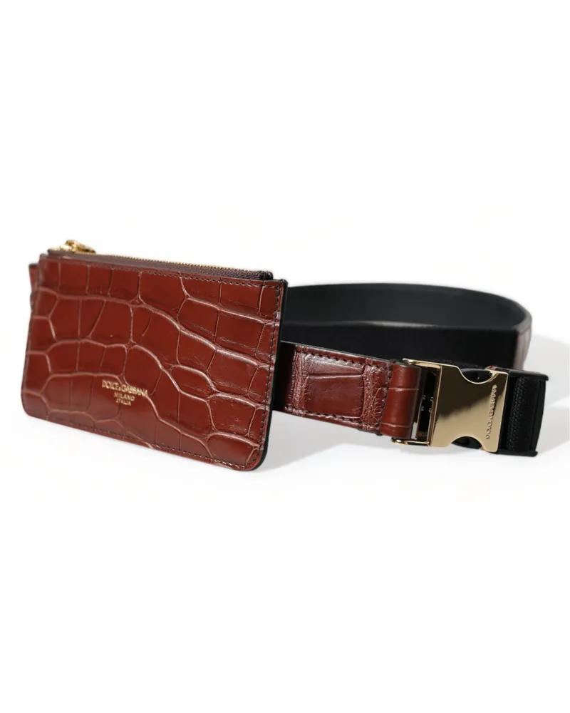 Dolce & Gabbana Women's Brown Alligator Leather Airpods Case Coin Purse Wallet Brown