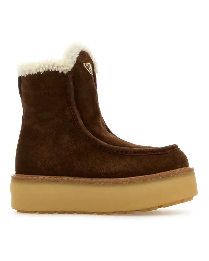 Prada Women's Brown Suede Ankle Boots Cacao Calfleather-Ovisariesaries Stivali Brown