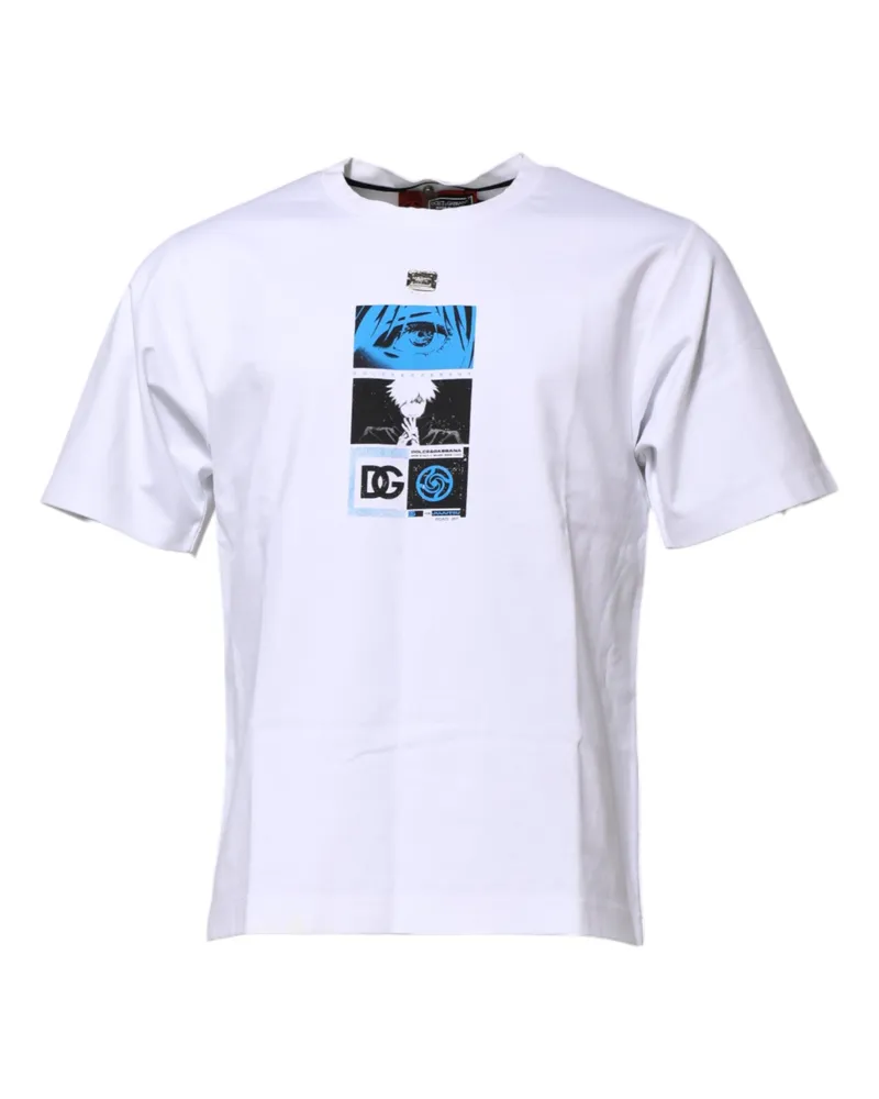 Dolce & Gabbana Men White Cotton Crew Neck Graphic Print T-Shirt Nylon Elastane White