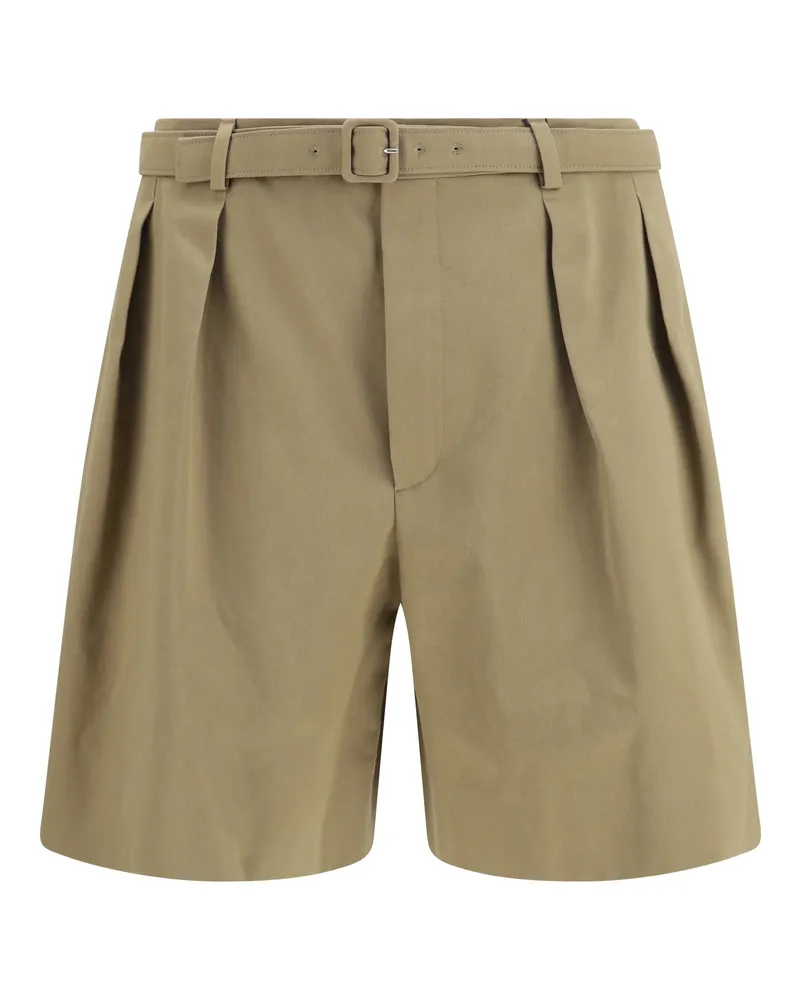 Saint Laurent Pleated Belt Cotton Bermuda Shorts Teak