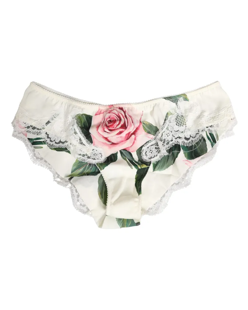 Dolce & Gabbana Women's White Silk Floral Lace Trim Panty Brief Underwear Cotton Elastane Nylon Clothing White