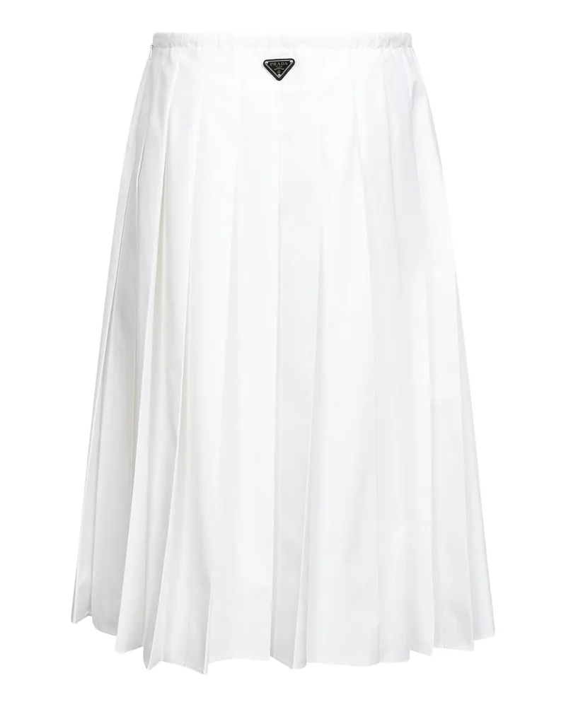 Prada Technical Cotton Blend Pleated Skirt — White White