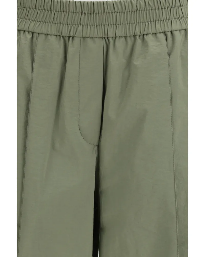 Brunello Cucinelli Women's Pants Mixed Cotton Eucalyptus Trousers Green