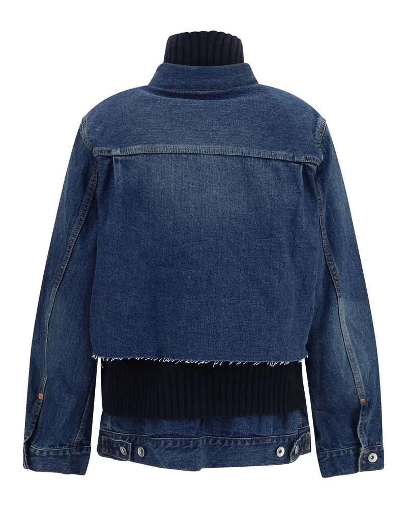 Sacai Women's Denim Jacket With Wool Knit Layer Blue×d-Navy Cotton Blue×d/navy Blue