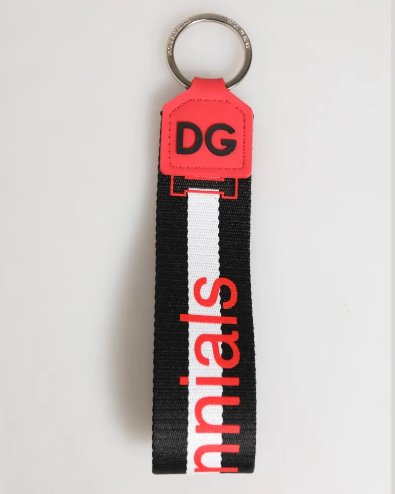 Dolce & Gabbana Men's Red White Dg Logo Polyester Brass Holder Keychain Keyring Pvc Accessory Red