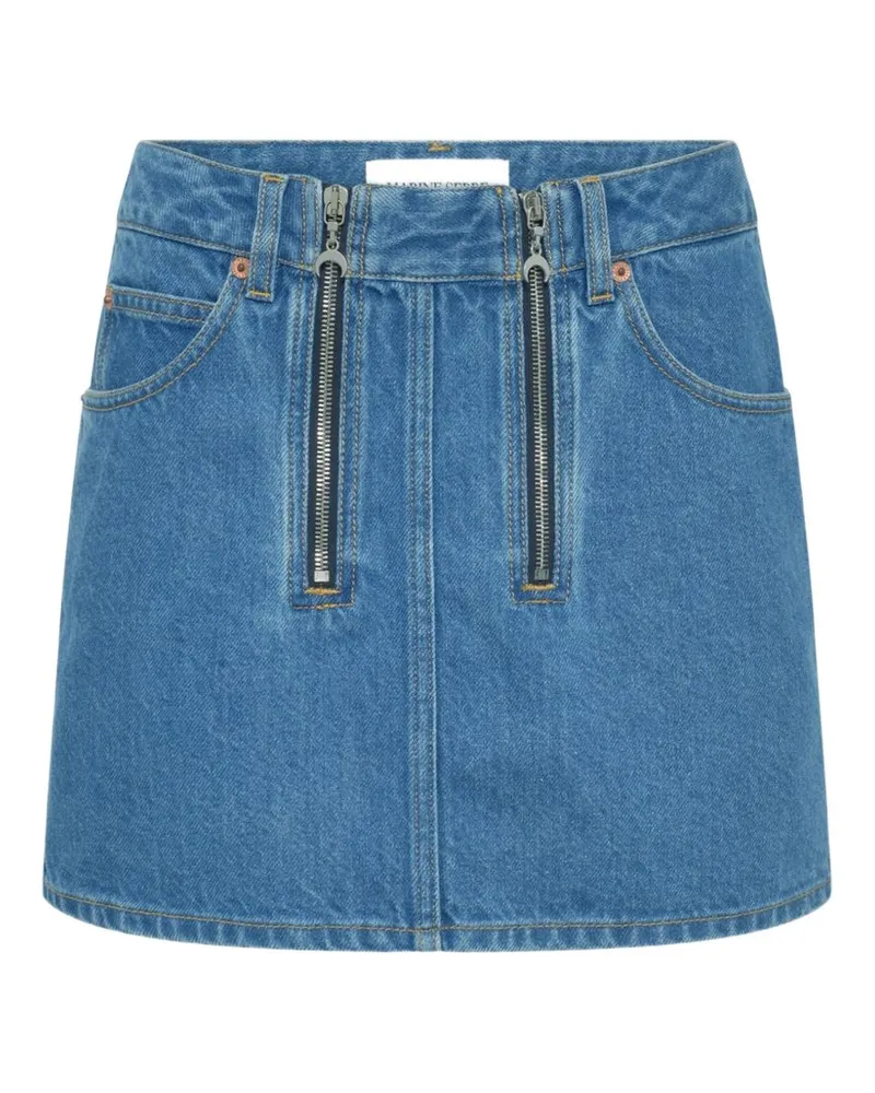 Marine Serre Zip-Front Denim Mini Skirt — Blue Blue