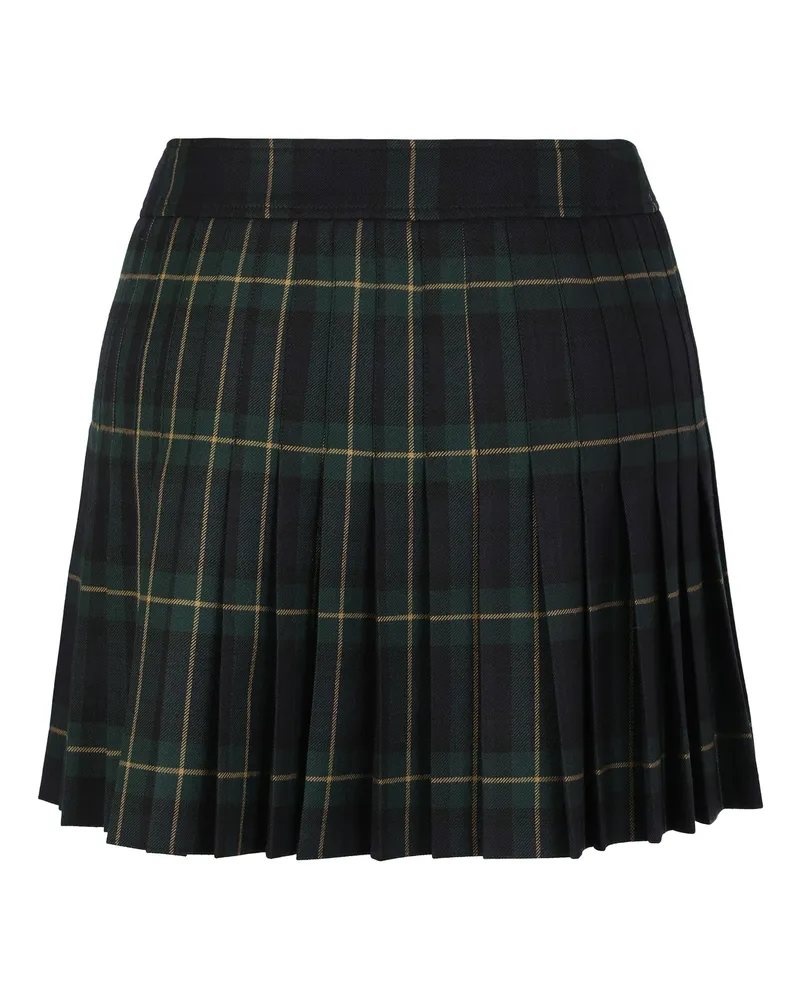 Celine Women's Tartan Wool Mini Kilt Skirt Navy