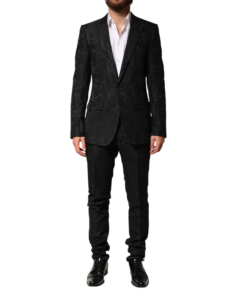 Dolce & Gabbana Men Black Brocade Single Breasted 2 Piece Suit 57+pa+pl Black