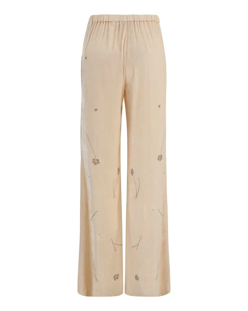 forte_forte Women's Fleurs Dorient Embroidered Crushed Velvet Trousers Loto Viscose; Polyamide; Silk Beige