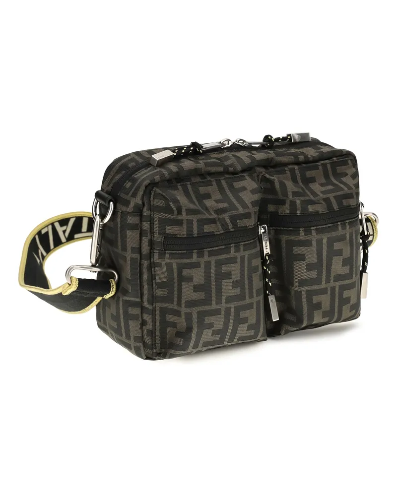 Fendi Men's Ff Monogram Fabric Camera Case Tab.mr+nero Polyester Shoulder Bags Brown
