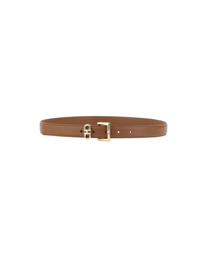Ferragamo Women's Brown Calf Leather Bos Taurus Regular Belt Brown