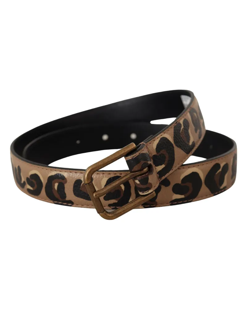 Dolce & Gabbana Women's Brown Leopard Print Vintage Metal Waist Buckle Belt Leather Brown