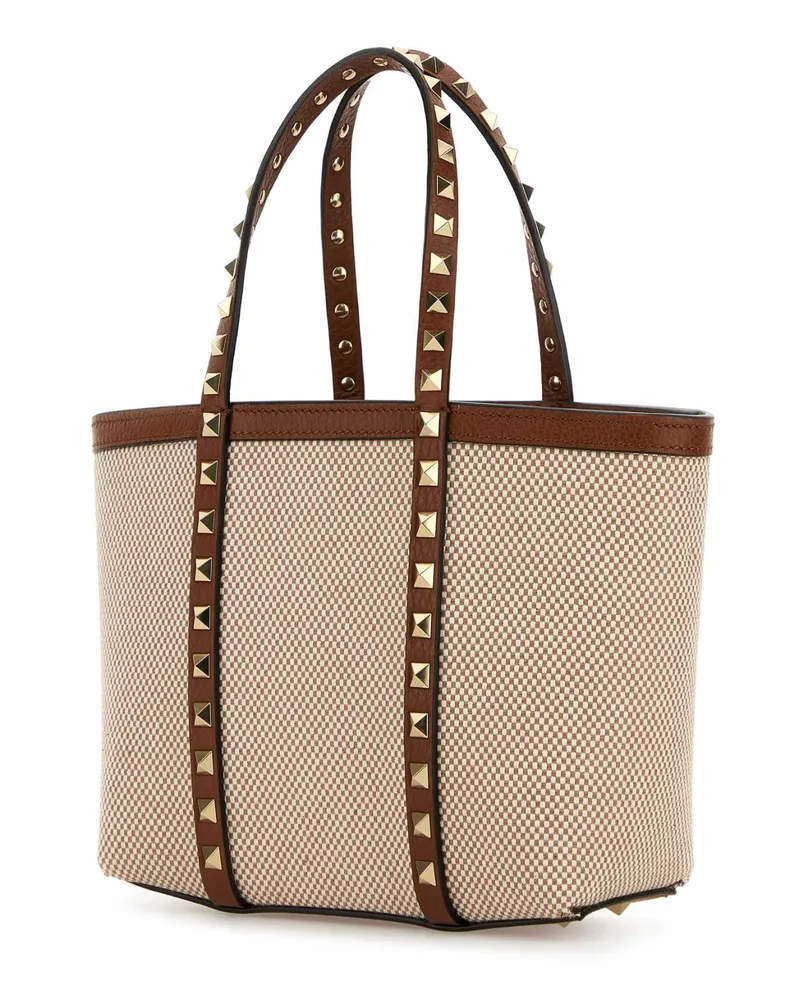 Valentino Garavani Women's Two-Tone Canvas Medium Rockstud Handbag Naturaletobaccoselleria Borse A Mano Bag Brown