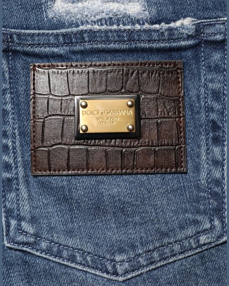 Dolce & Gabbana Women Blue Distressed Washed Logo Grace Denim Jeans Co+02 Clothing Blue