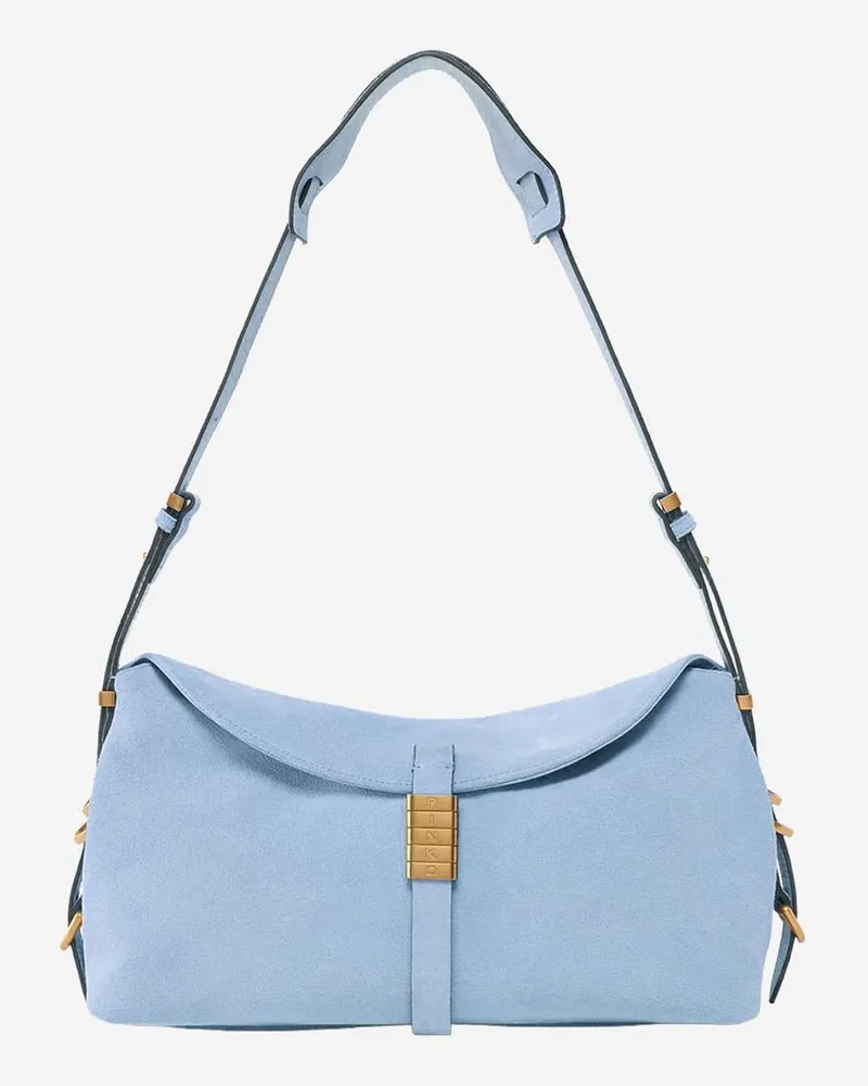 Pinko Women's Saddle Bag Baguette Shoulder Light Blue Suede Leather Blue