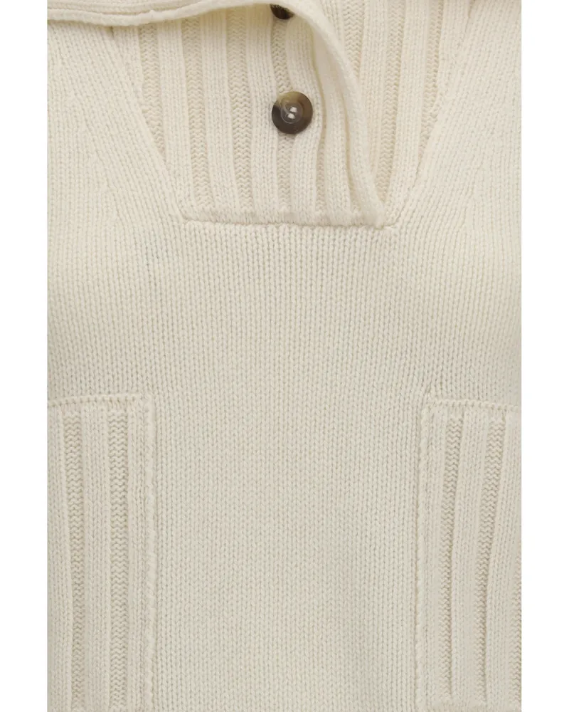 Ella Women's Ribbed Neck Cashmere Sweater Cream Cream
