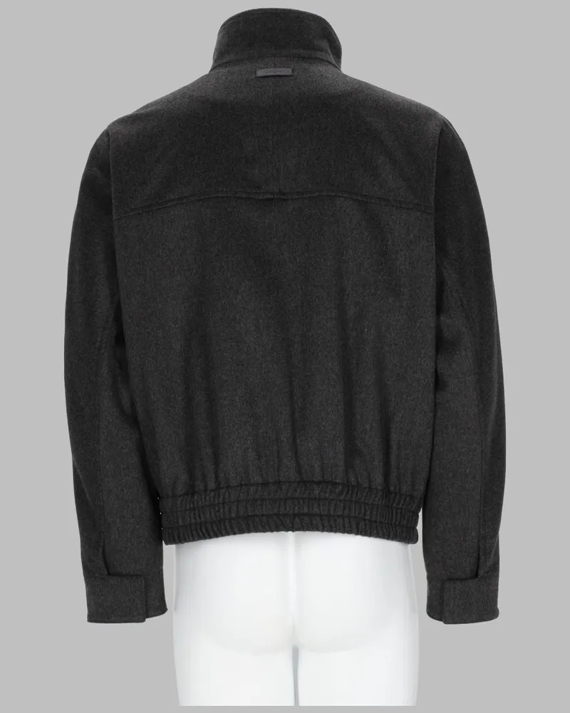 LARDINI Virgin Wool High-Neck Bomber Jacket — Gray Gray