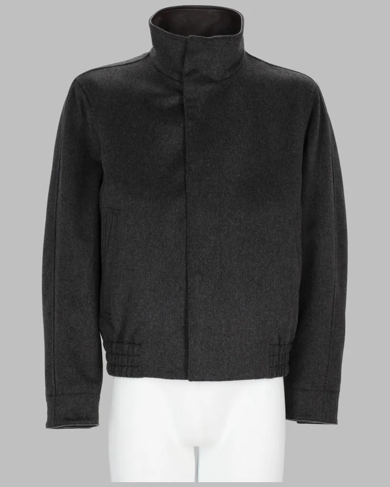 LARDINI Virgin Wool High-Neck Bomber Jacket — Gray Gray