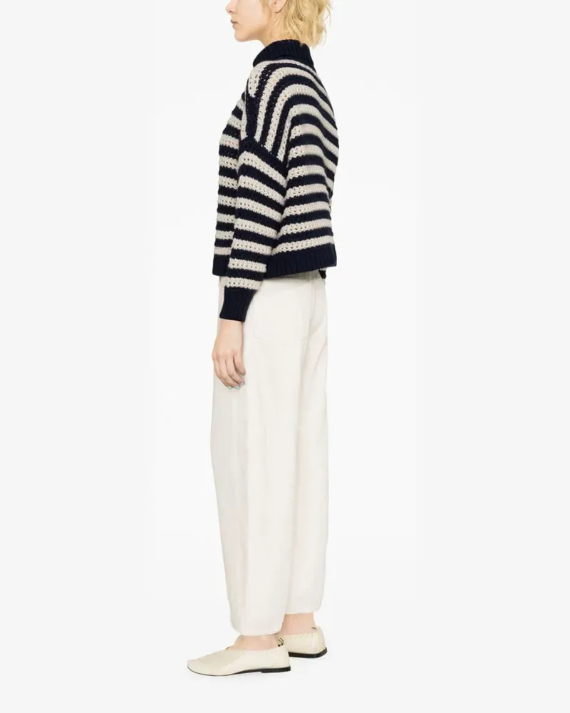 Brunello Cucinelli Women Stripe-Print Turtleneck Jumper Aw23 W Navy