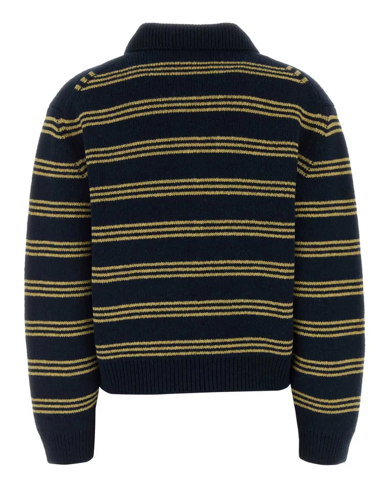 Miu Miu Striped Wool-Blend Cardigan — Navy Navy