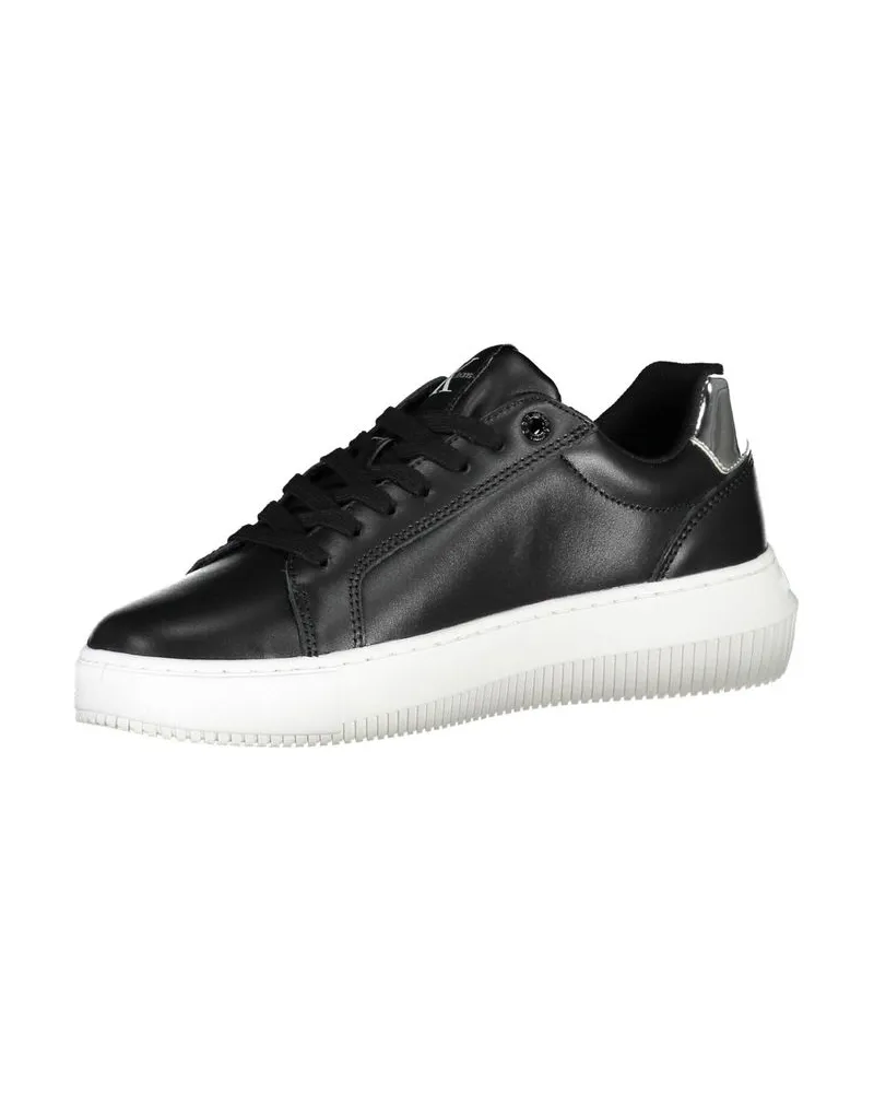 Calvin Klein Leather with Contrast Sole Sneakers — Black Black