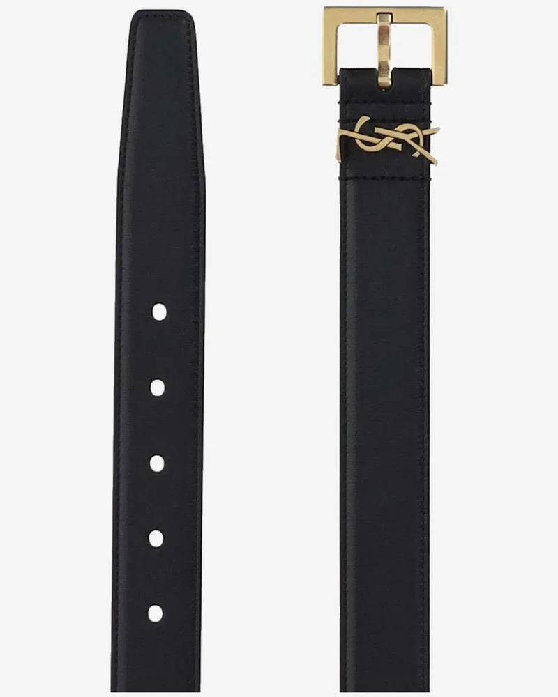 Saint Laurent Women's Belt Cassandre Glossy Leather Black Calfskin Black