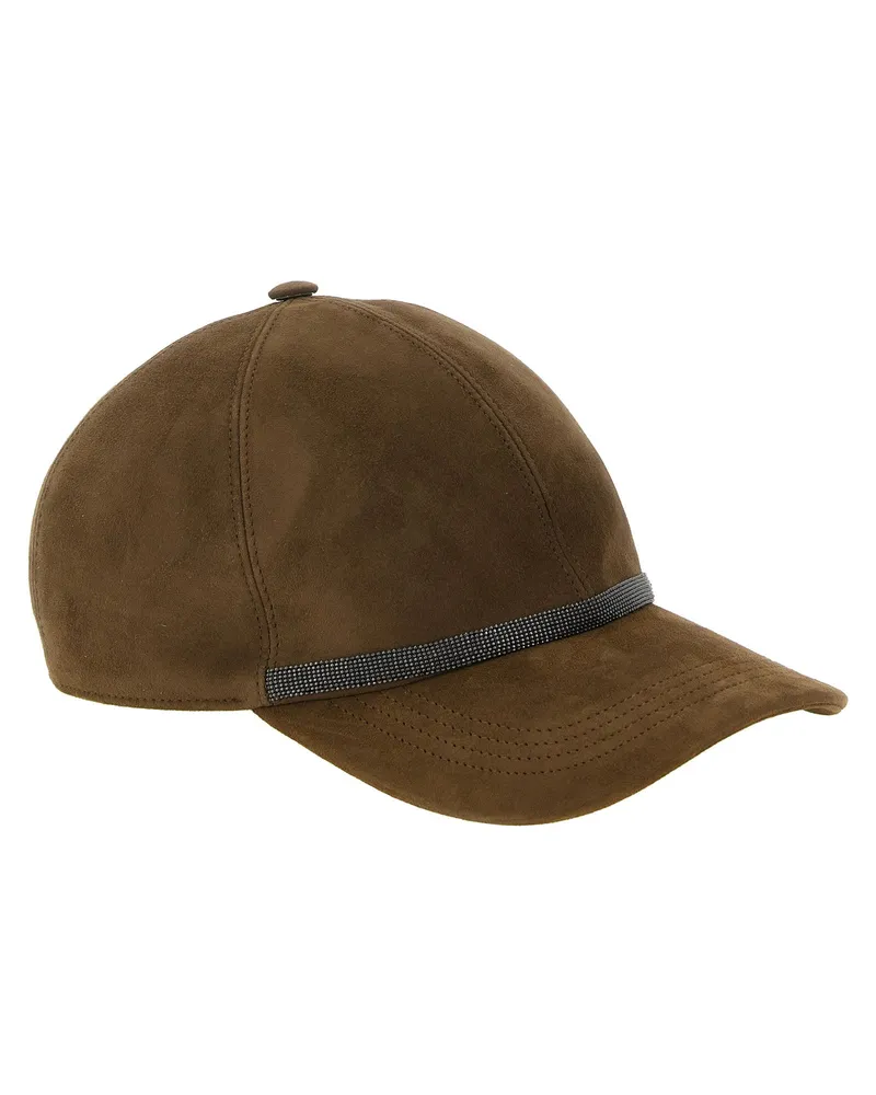 Brunello Cucinelli Suede with Monile Band Baseball Cap — Brown Brown