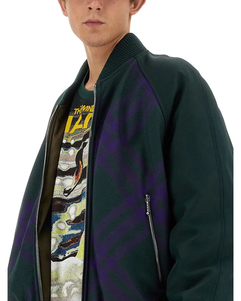 Burberry Reversible Wool-Blend Bomber Jacket — Multicolor Multicolor