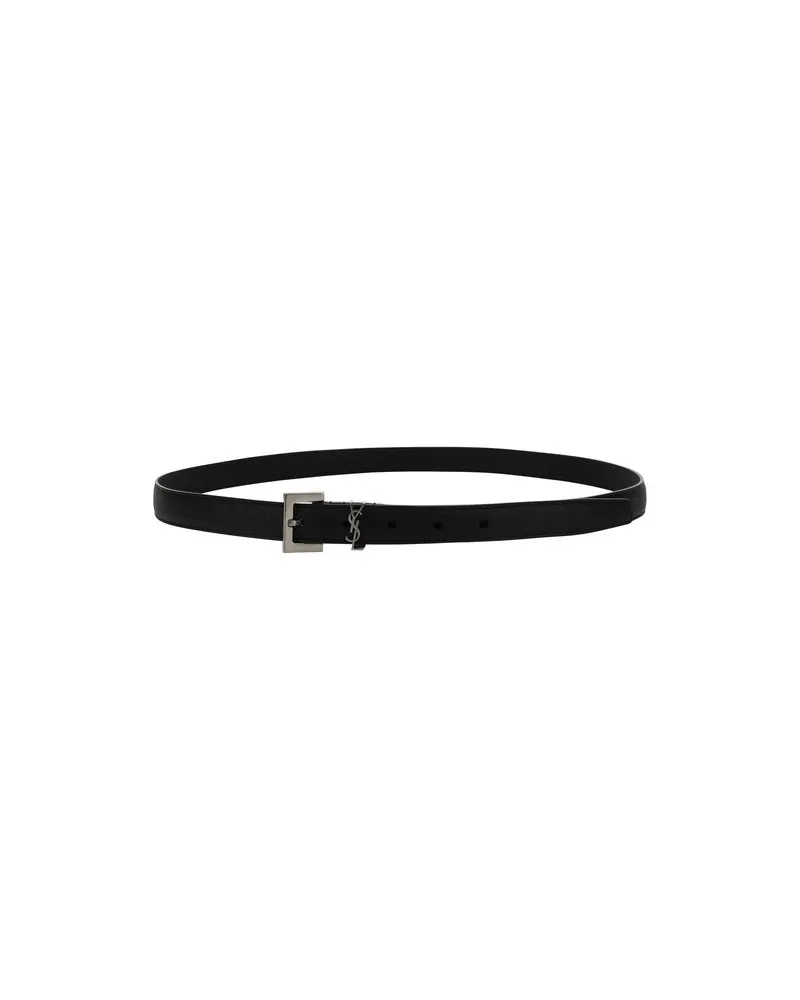 Saint Laurent Men's Black Lamb Ovis Aries Thin Belt Black