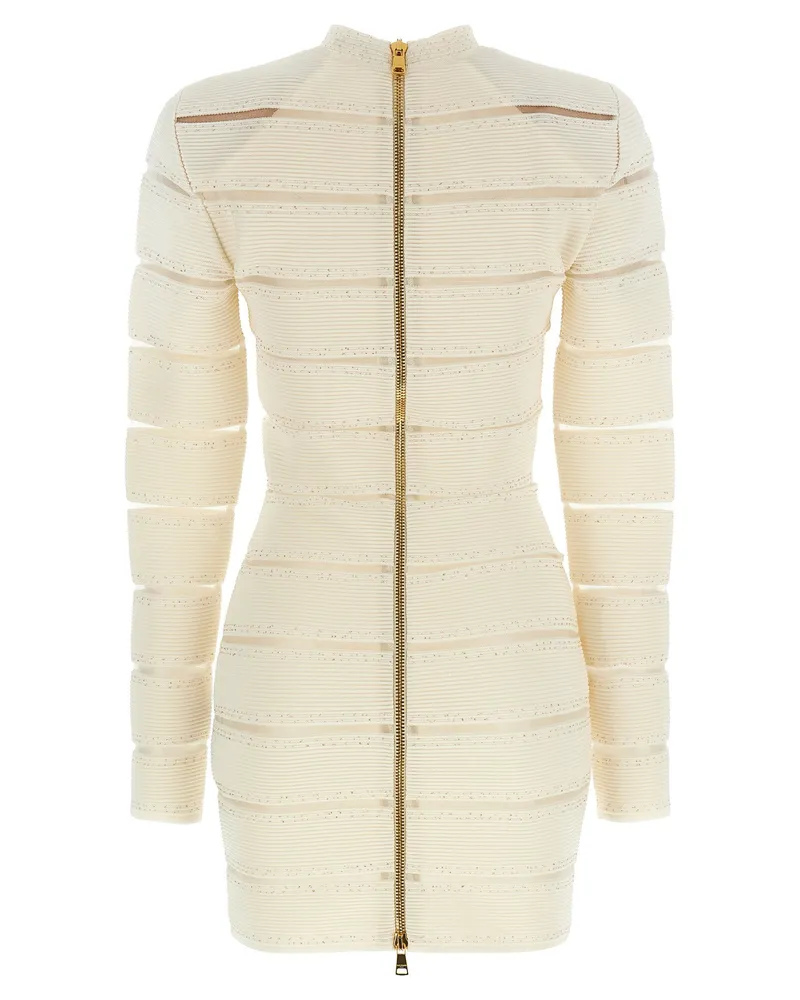 Balmain Mesh-Insert Bodycon Dress — Cream Cream