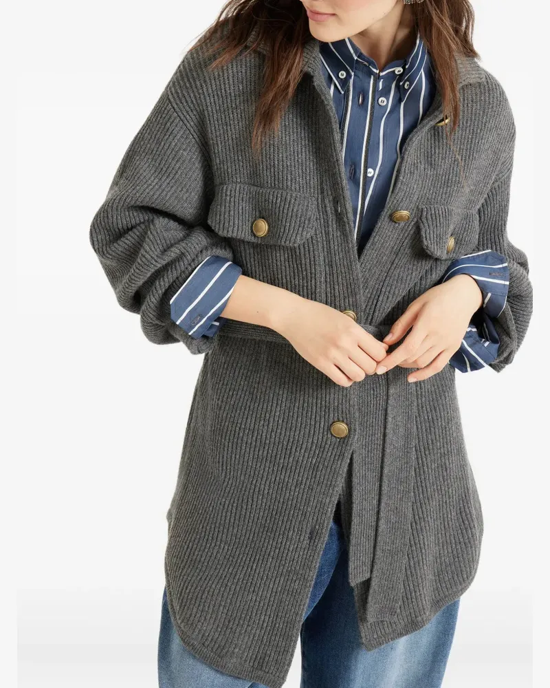Brunello Cucinelli Women's Ribbed Wool Belted Cardigan Aw25 W 