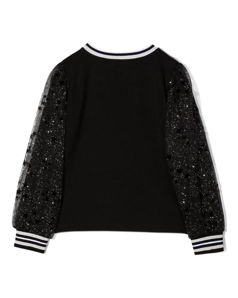 Simonetta Tulle-Sleeve Knit Sweater — Black Black