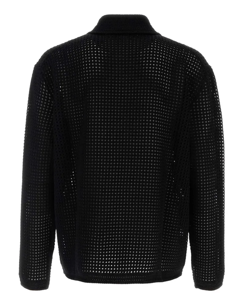Gucci Men's Black Crochet Polo Shirt Exterior: Cotton Black